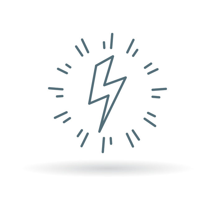 Lightning bolt icon representing electrical surges and power protection, relevant to Kazar's Electric's services on preventing internal power surges in homes and workplaces.