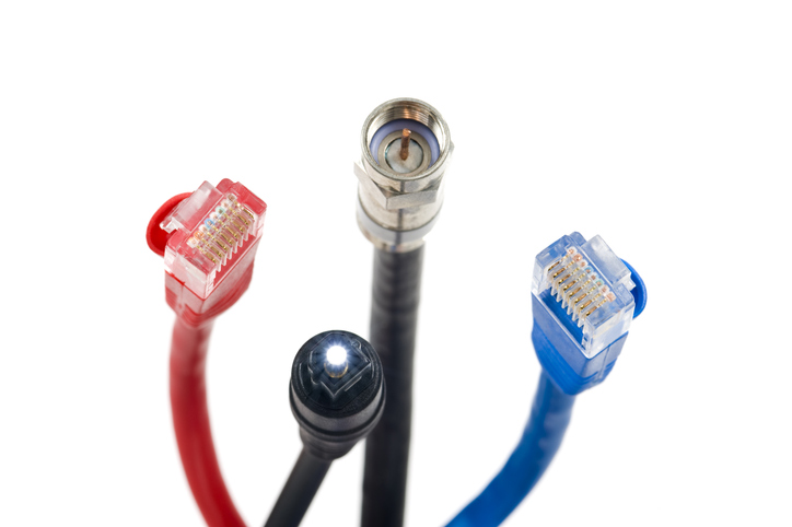 Colorful connection cables for CATV wiring installation by Kazar’s Electric, featuring red, blue, and black designs.